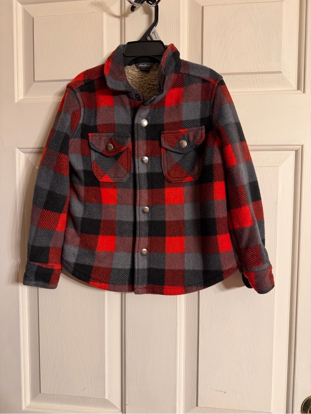 Eddie Bauer Red and Gray Buffalo Plaid Fleece Shirt Boys size 4/5